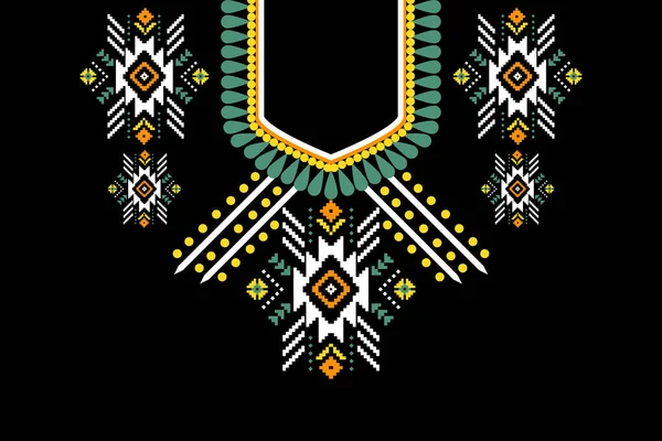 黒の背景に伝統的な美しい図部族のアフリカの花のネックレスパターン アステカスタイルの刺繍抽象的なベクトルのイラスト — ストックベクタ