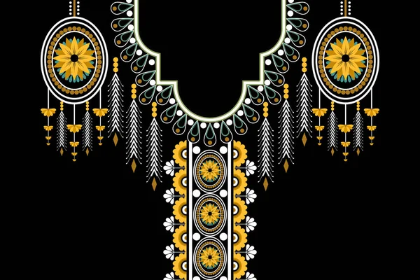 美丽的人物形象部落印第安人项链花纹传统的黑色背景 阿兹特克风格的绣花抽象矢量插图 纹理设计 时尚女性穿着 — 图库矢量图片