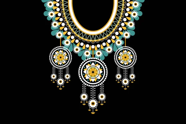 Озил Фигура Племенное Индийское Ожерелье Цветочный Узор Традиционный Черном Фоне — стоковый вектор
