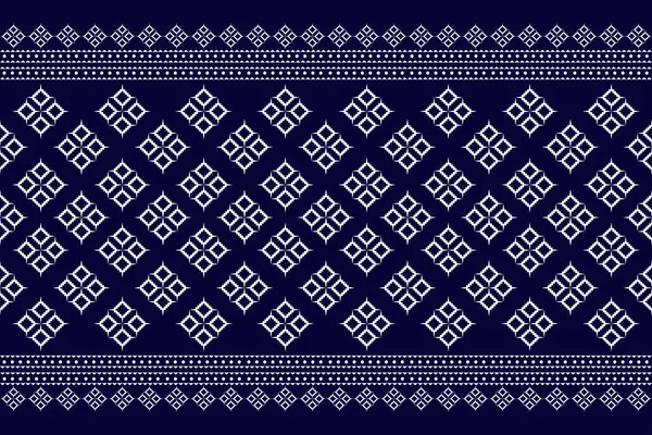 美しい図部族タイの幾何学的な民族パターンの伝統的な背景 青と白のトーン アステカスタイルの刺繍抽象的なベクトルのイラスト — ストックベクタ