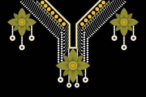 Фигура Племенного Индийского Ожерелья Цветочный Узор Традиционный Черном Фоне — стоковый вектор
