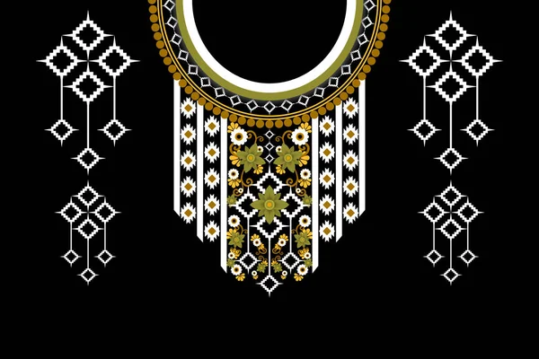 Beautiful Figure Tribal Geometric Ethnic Necklace Floral Pattern Traditional Black — Stock Vector