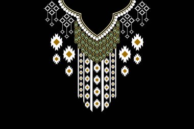 Güzel Hint kabilesi kolye desenleri geleneksel siyah arkaplanda. Özenli, soyut vektör çizimi. Doku, kumaş, giysi ve moda kadınları için tasarım..