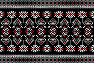 Güzel bir kabile figürü Ukrayna geometrik etnik oryantal desen geleneksel olarak siyah arkaplan üzerine işleme. desen, kumaş, giysi, ambalaj için tasarım..