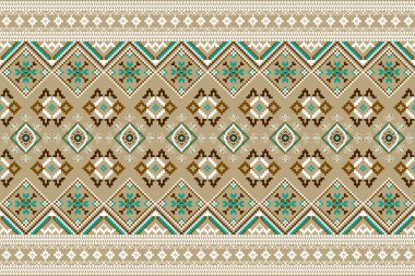 Kahverengi zemin üzerinde geleneksel Ukrayna kabilesinin güzel figürlü etnik doğuya özgü deseni. Dokuma, kumaş, giysi ve ambalaj için tasarlanmış soyut vektör çizimi..