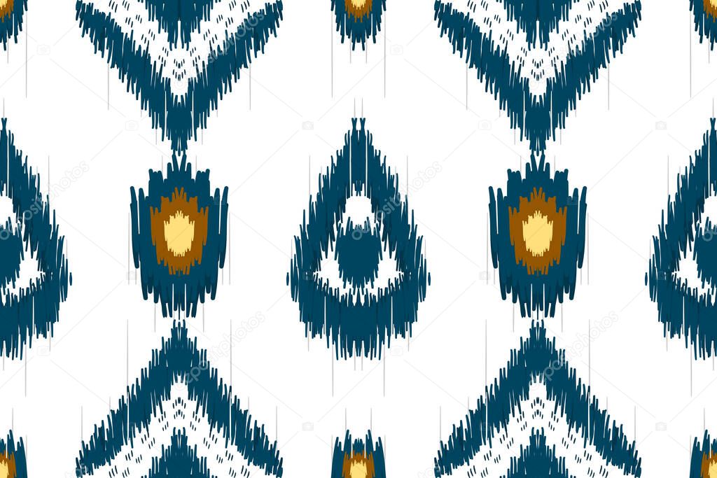 Beautiful figure tribal African Ikat seamless pattern traditional on white background.Aztec style embroidery abstract vector illustration.design for texture,fabric,clothing,wrapping,carpet,pattern sty