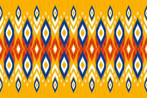 色彩艳丽的人物形象传统的非洲Ikat图案在黄色的背景上 阿兹特克风格 矢量插图 地毯的设计 几何种族 — 图库矢量图片