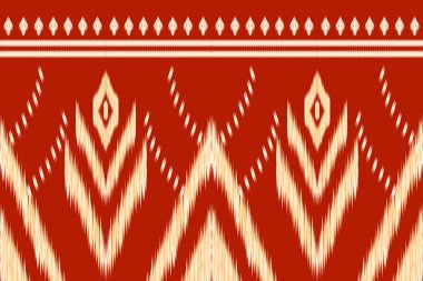 Güzel figür Tayland kabilesinin geleneksel arka planı. Kırmızı ve krem rengi, nakış, soyut, vektör çizimi. Doku, kumaş, giysi, ambalaj, baskı, halı için tasarım..