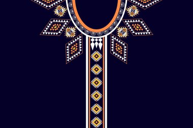 Siyah arka plan geleneksel Afrika kabilesinin çiçek desenli kolyesi. Nakış, soyut, vektör çizimi. Doku, kumaş, moda kadınları için tasarım..