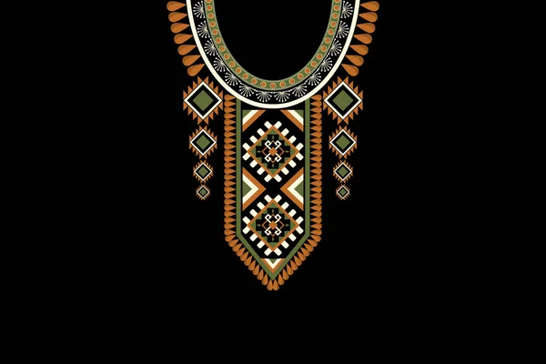 黒の背景に伝統的な美しい図部族のアフリカのネックレスの花のパターン アステカスタイル 抽象的 ベクトルのイラスト — ストックベクタ