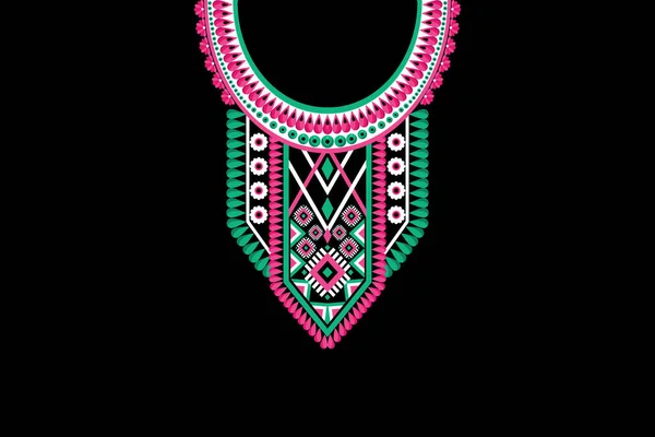 Vacker Figur Stam Indiska Halsband Blommönster Traditionell Svart Bakgrund Aztec — Stock vektor