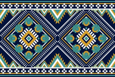 Güzel Hint kabilesi geometrik deseni geleneksel mavi arkaplan Aztek tarzı, nakış, soyut, vektör illüstrasyonu. Doku, kumaş, giysi, ambalaj, baskı için tasarım.