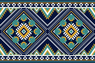 Beautiful figure tribal Indian geometric ethnic oriental pattern traditional on blue background Aztec style,embroidery,abstract,vector illustration.design for texture,fabric,clothing,wrapping,print. clipart