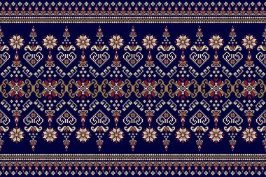 Mavi arka plan üzerinde geleneksel Hint geometrik geleneksel Hint geometrik deseni. Nakış, soyut, vektör çizimi. Doku, kumaş, giysi, ambalaj, halı için tasarım..