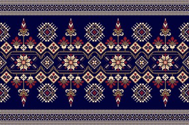 Mavi arka plan üzerinde geleneksel Hint geometrik geleneksel Hint geometrik deseni. Nakış, soyut, vektör çizimi. Doku, kumaş, giysi, ambalaj, halı için tasarım..