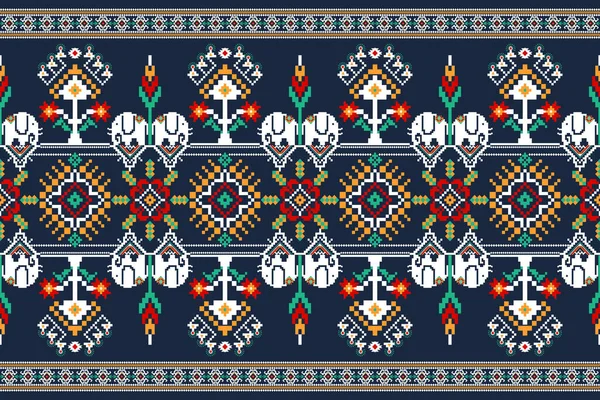 Beautiful Figure Tribal Thai Geometric Ethnic Oriental Pattern Traditional Blue — Stock Vector