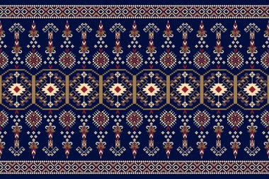 Mavi arka plan üzerinde geleneksel Hint geometrik geleneksel Hint geometrik deseni. Nakış, soyut, vektör çizimi. Doku, kumaş, giysi, ambalaj, halı için tasarım..