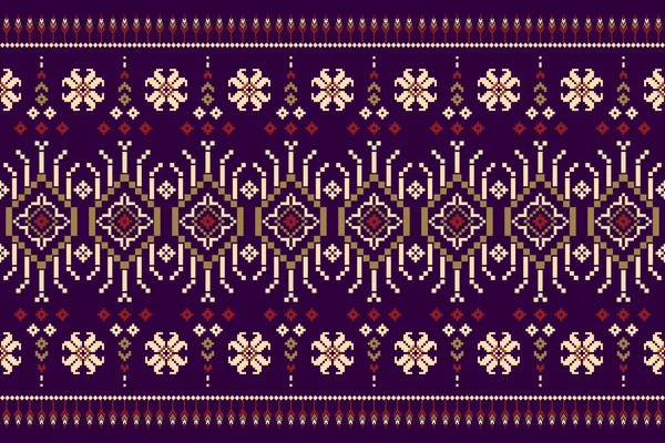 美丽的人物形象泰国族几何东方图案传统的紫色背景 阿兹特克风格 矢量插图 纹理设计 — 图库矢量图片