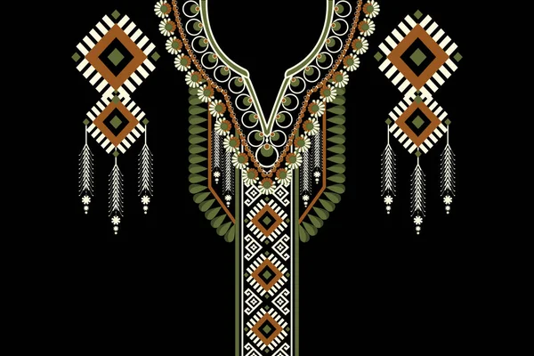 Schöne Figur Indischen Stammes Halskette Blumenmuster Traditionell Auf Schwarzem Hintergrund — Stockvektor