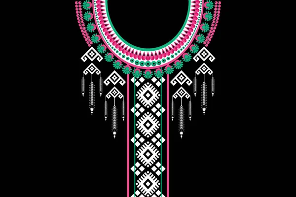 Vacker Figur Stam Indiska Halsband Blommönster Traditionell Svart Bakgrund Aztec — Stock vektor