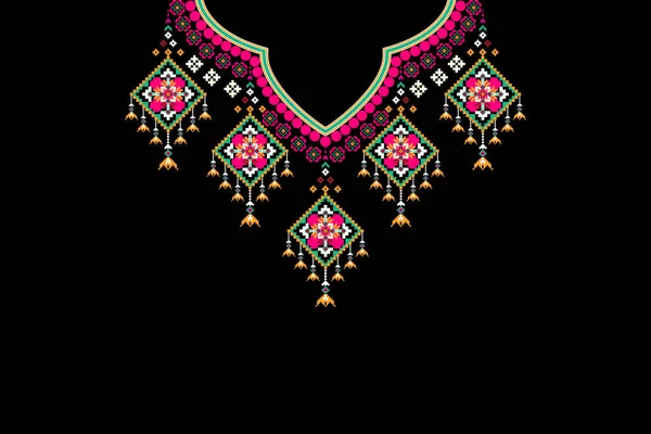 Güzel Hint kabilesi kolye deseni geleneksel siyah arka plan. Nakış, soyut, vektör çizimi. Doku, kumaş, giysi, moda kadınları için tasarım..