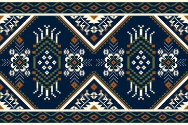 Güzel bir kabile figürü Ukrayna geometrik etnik oryantal desen geleneksel mavi arkaplan üzerinde işleme. desen, kumaş, giysi, ambalaj, baskı için tasarım