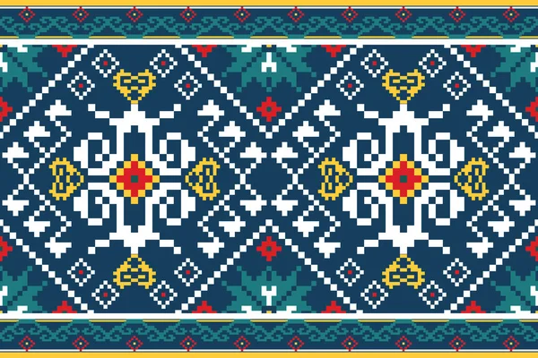 美しい図部族ウクライナの幾何学的な民族東洋のパターン伝統的な青の背景に アステカスタイルの刺繍抽象ベクトルイラスト テクスチャ ファブリック 印刷のためのデザイン — ストックベクタ