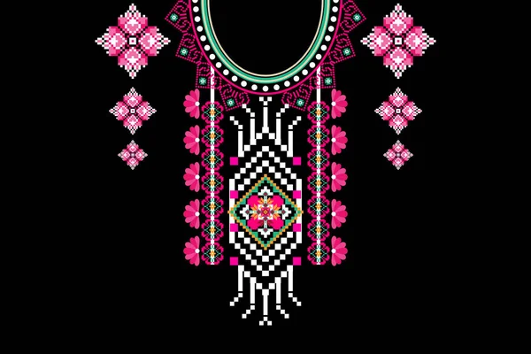 Hermosa Figura Tribal Indio Collar Patrón Floral Tradicional Sobre Fondo — Archivo Imágenes Vectoriales