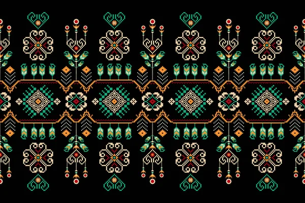 Mooi Kruissteek Patroon Geometrisch Etnisch Oosters Patroon Traditioneel Zwarte Achtergrond — Stockvector