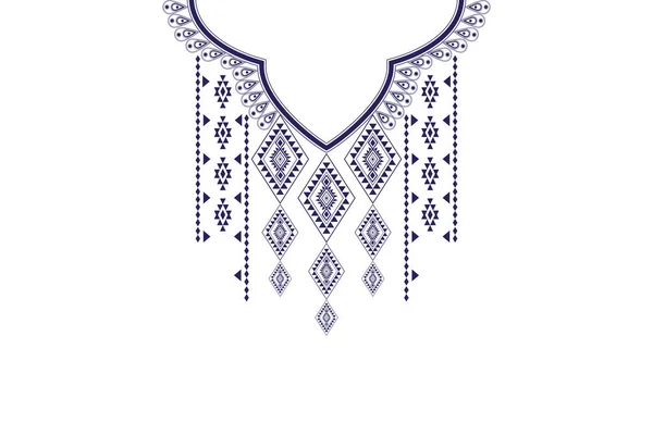 Beautiful Bohemian Neckline Embroidery Geometric Ethnic Oriental Pattern Traditional Blue — стоковый вектор