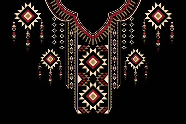 Beautiful African Neckline Embroidery Geometric Ethnic Oriental Pattern Traditional Black — Image vectorielle
