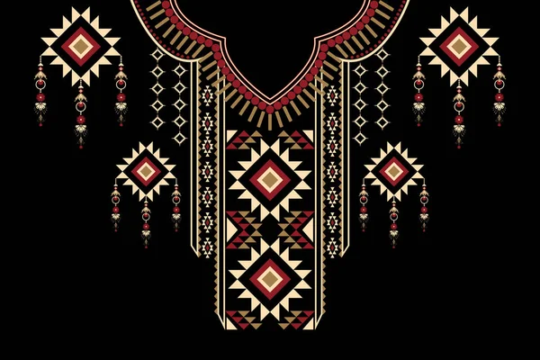 Magnifique Décolleté Africain Broderie Motif Ethnique Oriental Géométrique Traditionnel Sur — Image vectorielle