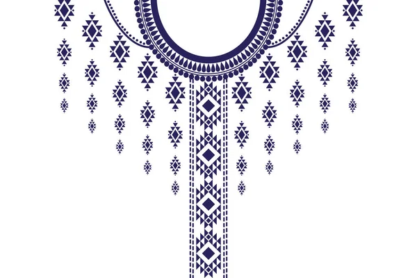 Beautiful Bohemian Neckline Embroidery Geometric Ethnic Oriental Pattern Traditional Blue — стоковый вектор