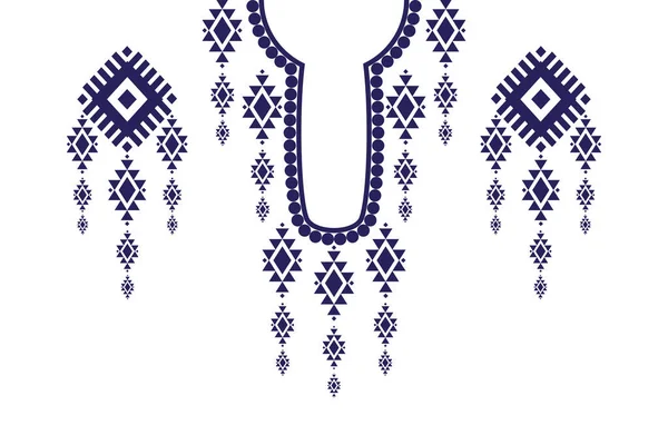 Bonito Decote Boêmio Bordado Padrão Oriental Étnico Geométrico Traditional Blue —  Vetores de Stock