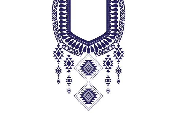 Beautiful Bohemian Neckline Embroidery Geometric Ethnic Oriental Pattern Traditional Blue — Vector de stock