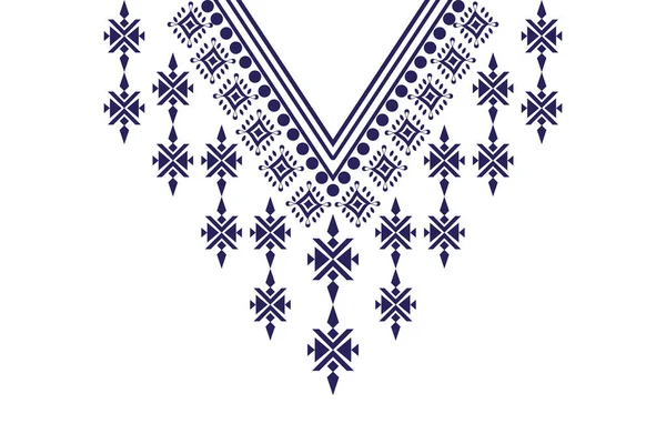 Beautiful Bohemian Neckline Embroidery Geometric Ethnic Oriental Pattern Traditional Blue — Archivo Imágenes Vectoriales