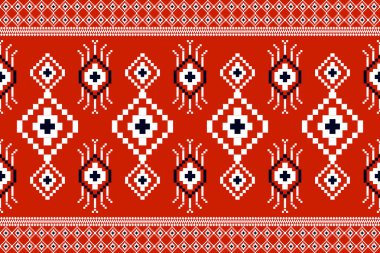 Kırmızı ve beyaz tonda geleneksel güzel kabile geometrik oryantal desen. Nakış, nakış, soyut, vektör, illüstrasyon. Doku, kumaş, giysi, ambalaj tasarımı.