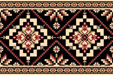 Güzel örülmüş nakış. Geometrik etnik oryantalist desen geleneksel olarak siyah zemin üzerinde. Soyut, soyut, vektör, illüstrasyon, doku, kumaş, giysi, ambalaj, halı, iz.