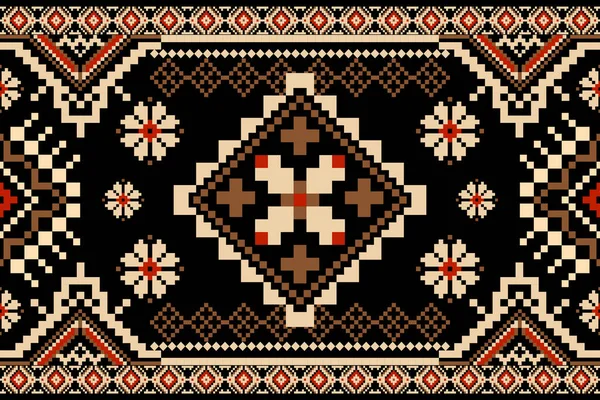 Güzel bir kabile figürü olan Mısır geometrik etnik oryantal deseni geleneksel olarak siyah zemin üzerinde. Nakış, soyut, vektör çizimi. Doku, kumaş, giysi, ambalaj, baskı için tasarım.