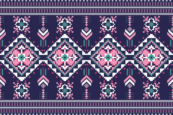 Beautiful Knitted Embroidery Geometric Ethnic Oriental Pattern Traditional Purple Background — Vector de stock