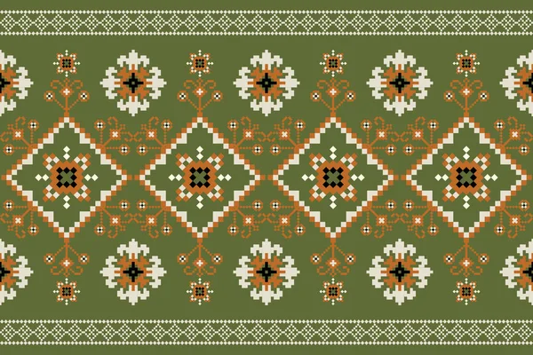 Vacker Indisk Broderi Geometrisk Etnisk Orientalisk Mönster Traditionell Grön Bakgrund — Stock vektor