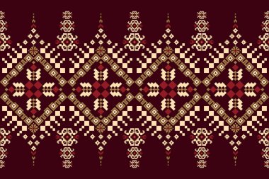 Güzel örülmüş nakış. Geometrik etnik oryantal desen geleneksel olarak kırmızı zemin üzerinde. Soyut, vektör, illüstrasyon. Doku, kumaş, giysi, ambalaj, moda, halı, baskı için tasarım..