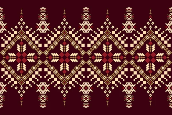 Beautiful Knitted Embroidery Geometric Ethnic Oriental Pattern Traditional Red Background — Stok Vektör