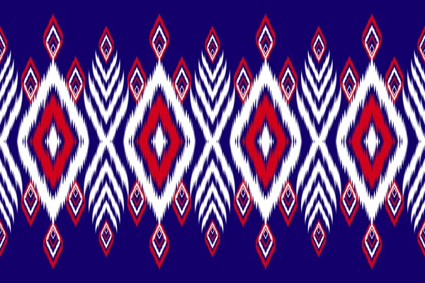 Beautiful Red Blue White Ikat Embroidery Geometric Ethnic Oriental Pattern — Vetor de Stock
