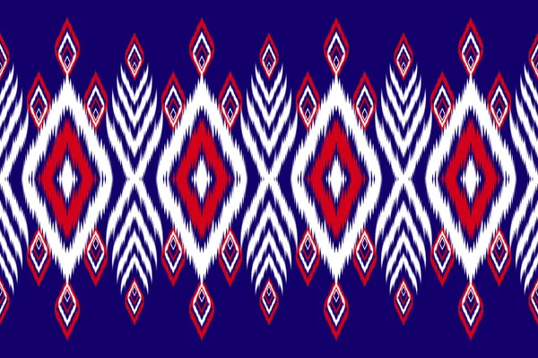 Beautiful Red Blue White Ikat Embroidery Geometric Ethnic Oriental Pattern — Stockvektor