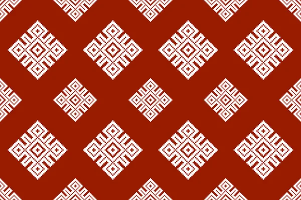 Beautiful Red White Knitted Embroidery Geometric Ethnic Oriental Pattern Traditional — Wektor stockowy