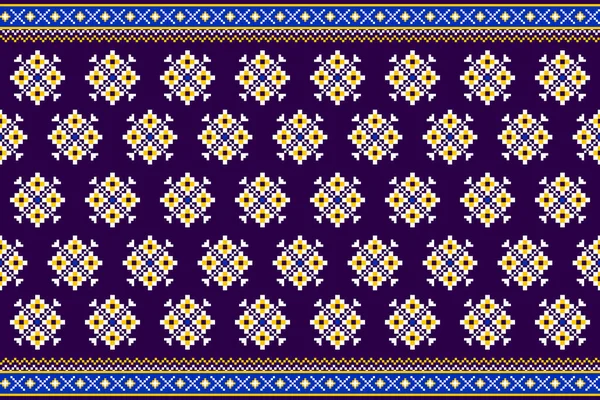 Beautiful Knitted Thai Embroidery Geometric Ethnic Oriental Pattern Traditional Purple — 스톡 벡터