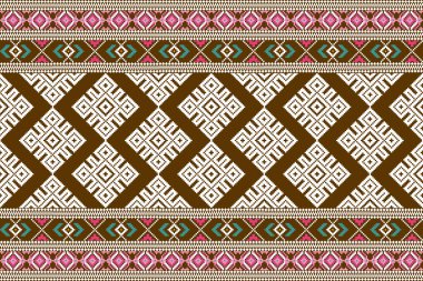 Güzel Ukraynaca örülmüş nakış. Kahverengi zemin üzerinde geleneksel geometrik etnik oryantal desen. Soyut, vektör, illüstrasyon. Doku, kumaş, kıyafet, ambalaj, halı tasarımı..