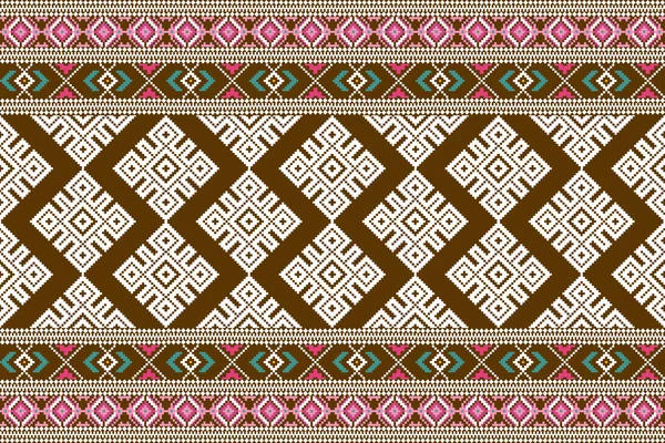 Güzel Ukraynaca örülmüş nakış. Kahverengi zemin üzerinde geleneksel geometrik etnik oryantal desen. Soyut, vektör, illüstrasyon. Doku, kumaş, kıyafet, ambalaj, halı tasarımı..
