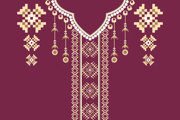 Güzel yaka nakışı. Geometrik etnik oryantal desen Fuchsia arka planında geleneksel. Soyut, soyut, vektör, illüstrasyon. Doku, kumaş, giysi ve moda kadınları için tasarım.